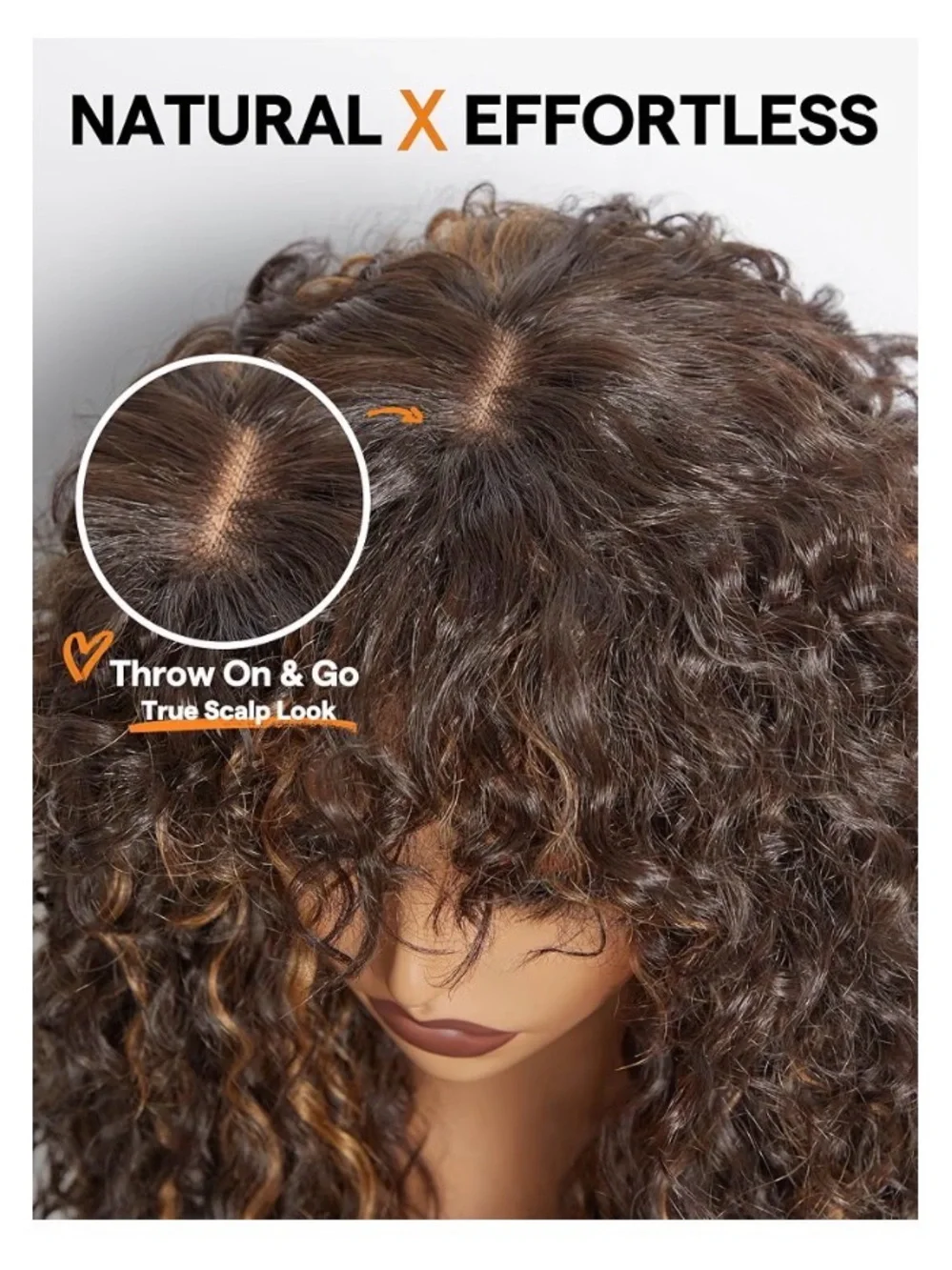 NEW Wavy Curly Brown Highlight Wig with Bangs - Women Veralux blend human hair